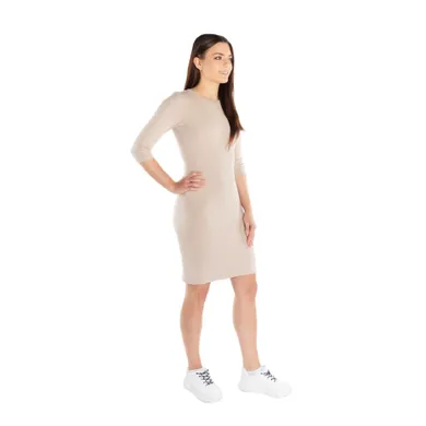 Sukienka damska, prążkowana, beżowa, Niki, Golden Queen