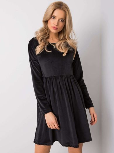 Sukienka damska, welurowa, czarna, Rue Paris
