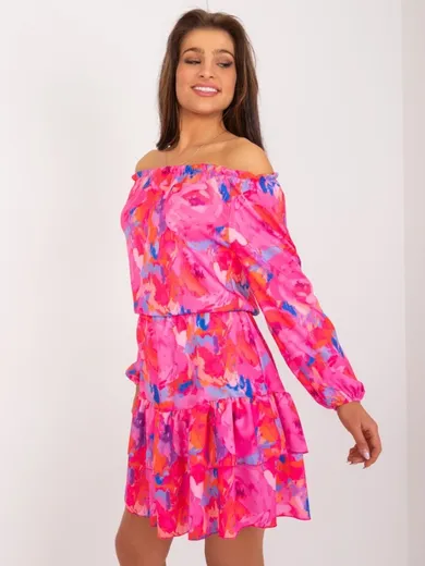 Sukienka damska z długim rękawem, różowa, Rue Paris