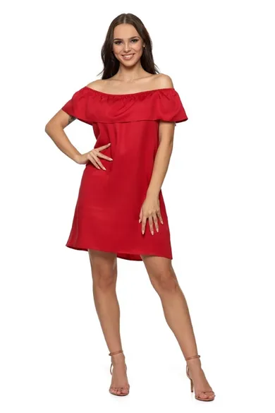 Sukienka damska z krótkim rękawem, hiszpanka, czerwona, Moraj