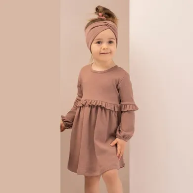 Sukienka dziewczęca z długim rękawem, brązowa, Nicol