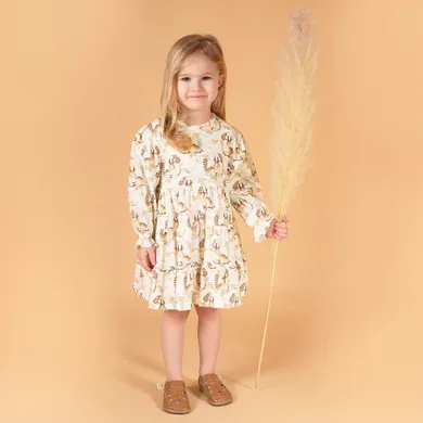 Sukienka dziewczęca z długim rękawem, ecru, Nicol