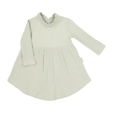 Sukienka dziewczęca z długim rękawem, prążkowana, zielona, Nicol