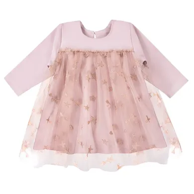 Sukienka dziewczęca z długim rękawem, różowa, Eevi