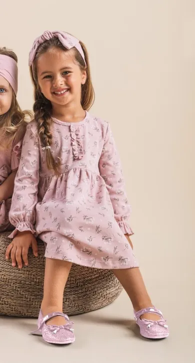 Sukienka dziewczęca z długim rękawem, różowa, Nicol