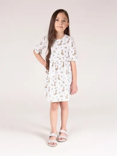 Sukienka dziewczęca z krótkim rękawem, biała, Nicol