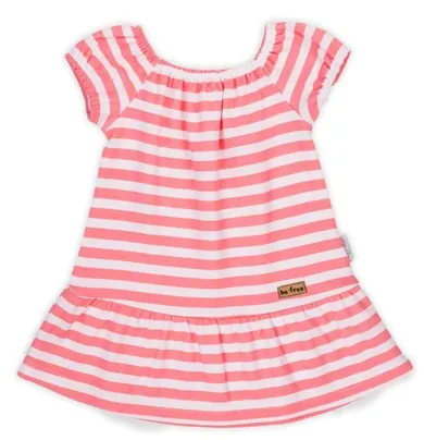 Sukienka dziewczęca z krótkim rękawem, biało-koralowa, Nicol