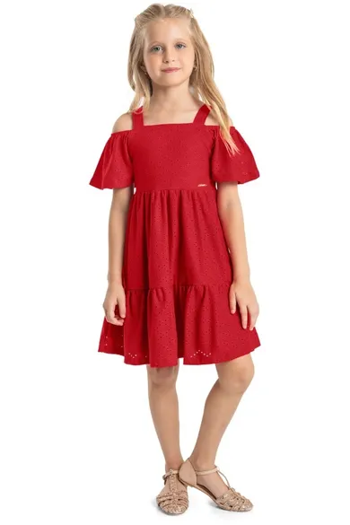 Sukienka dziewczęca z krótkim rękawem, czerwona, Quimby