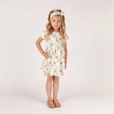 Sukienka dziewczęca z krótkim rękawem, ecru, Nicol