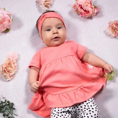 Sukienka dziewczęca z krótkim rękawem, koralowa, Nicol