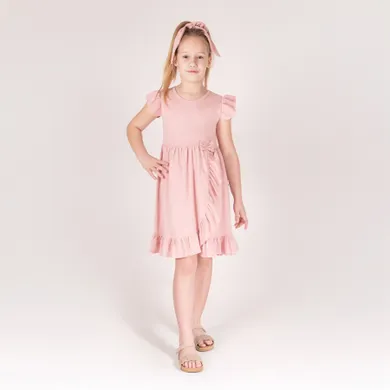 Sukienka dziewczęca z krótkim rękawem, różowa, Nicol