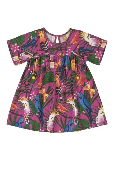 Sukienka dziewczęca z krótkim rękawem, różowa, papugi, Up Baby