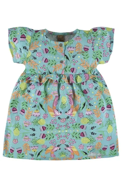 Sukienka dziewczęca z krótkim rękawem, zielona, Up Baby