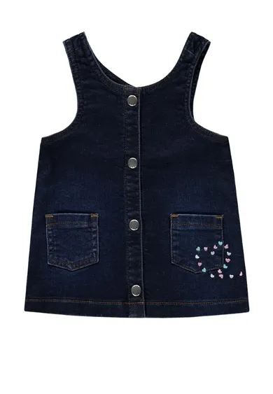 Sukienka ogrodniczka jeansowa dziewczęca, granatowa, Kanz