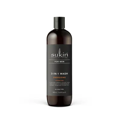 Sukin, For Men, energetyzujący żel do mycia ciała i włosów dla mężczyzn 3w1, 500 ml