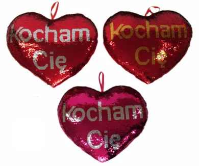 Sun-Day, poduszka, serce cekinowe, Kocham Cię, 30 cm, 1 szt.