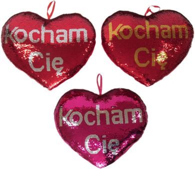 Sun-Day, poduszka, serce cekinowe, Kocham Cię, 45 cm, 1 szt.