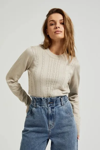 Sweter damski, beżowy, Moodo