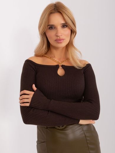 Sweter damski, brązowy, Lefon