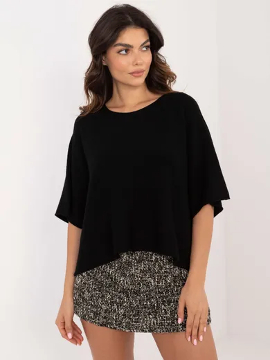 Sweter damski, czarny, oversize, Basic Feel Good