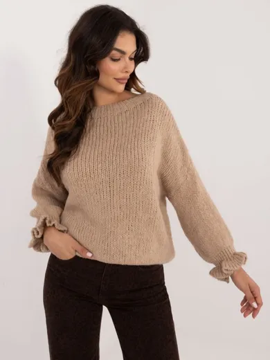 Sweter damski, oversize, beżowy, Italy Moda