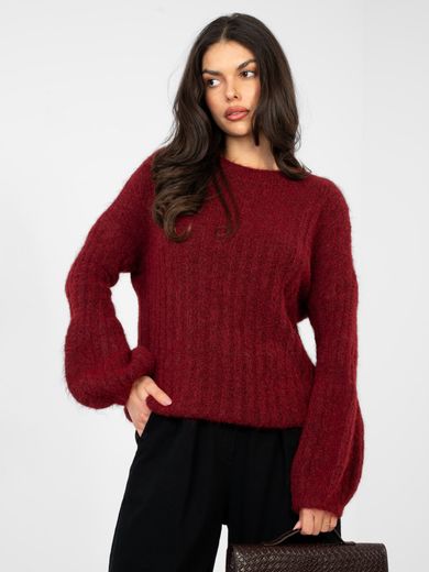 Sweter damski, oversize, bordowy, Italy Moda