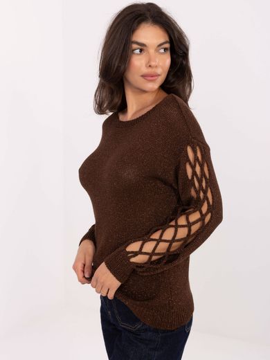 Sweter damski, oversize, brązowy, Italy Moda