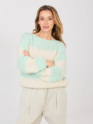 Sweter damski, oversize, niebieski, Italy Moda