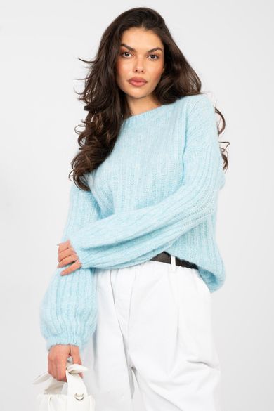 Sweter damski, oversize, niebieski, Italy Moda