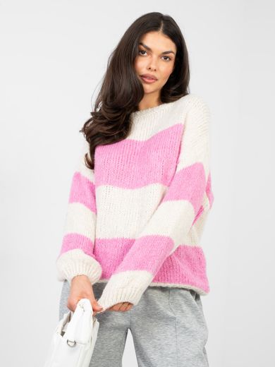 Sweter damski, oversize, różowy, Italy Moda