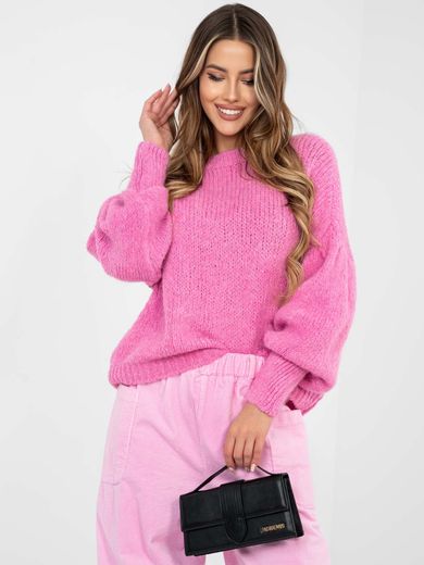 Sweter damski, oversize, różowy, Italy Moda