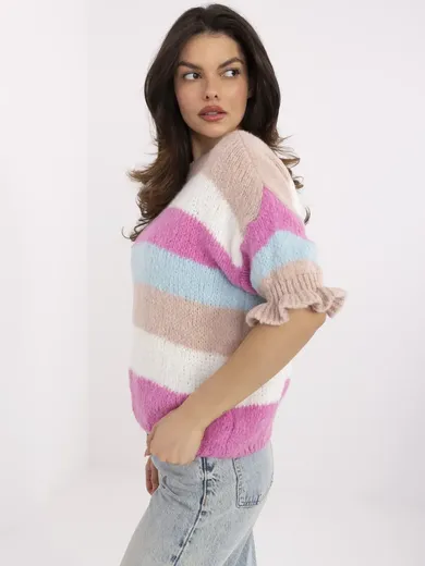 Sweter damski, oversize, różowy, Italy Moda