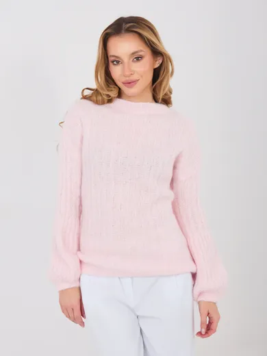 Sweter damski, oversize, różowy, Italy Moda