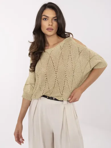 Sweter damski, oversize, złoty, Italy Moda