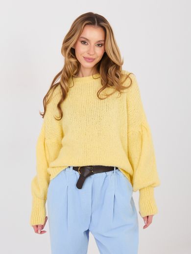 Sweter damski, oversize, żółty, Italy Moda