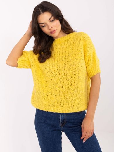 Sweter damski, oversize, żółty, Italy Moda
