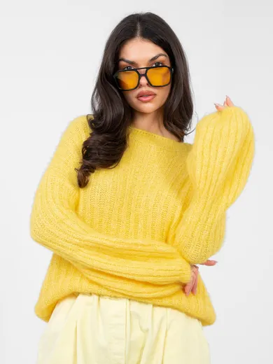 Sweter damski, oversize, żółty, Italy Moda