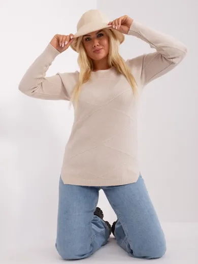 Sweter damski, plus size, beżowy, P-M