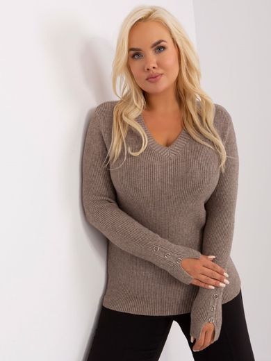 Sweter damski, plus size, beżowy, P-M