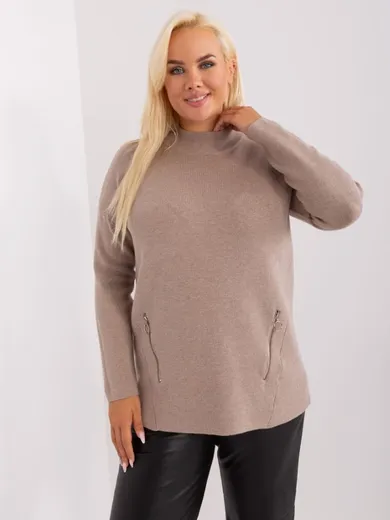 Sweter damski, plus size, beżowy, P-M