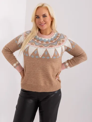 Sweter damski, plus size, beżowy, P-M