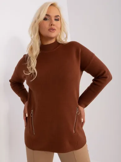 Sweter damski, plus size, brązowy, P-M