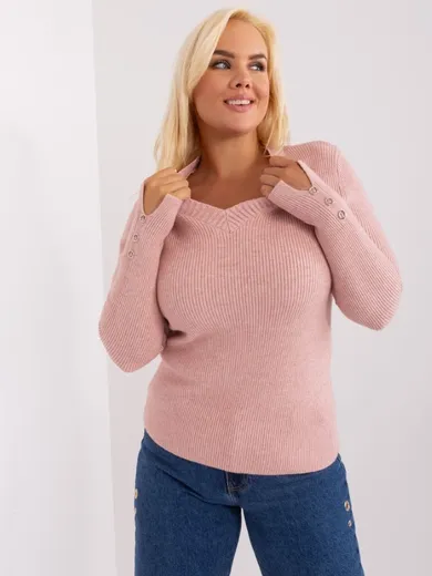 Sweter damski, plus size, różowy, P-M