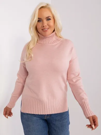 Sweter damski, plus size, różowy, P-M