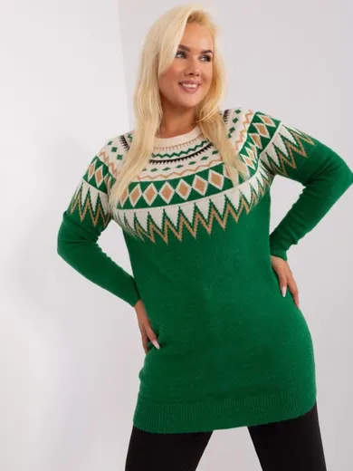 Sweter damski, plus size, zielony, P-M