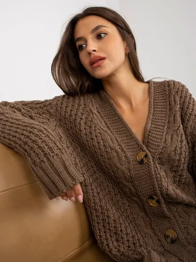 Sweter damski, rozpinany, brązowy, Rue Paris