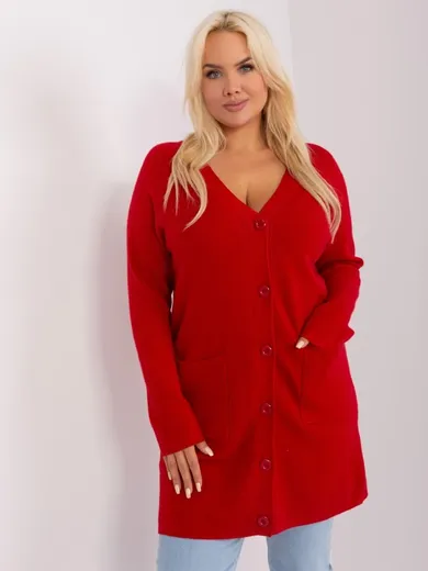 Sweter damski, rozpinany, plus size, czerwony, P-M