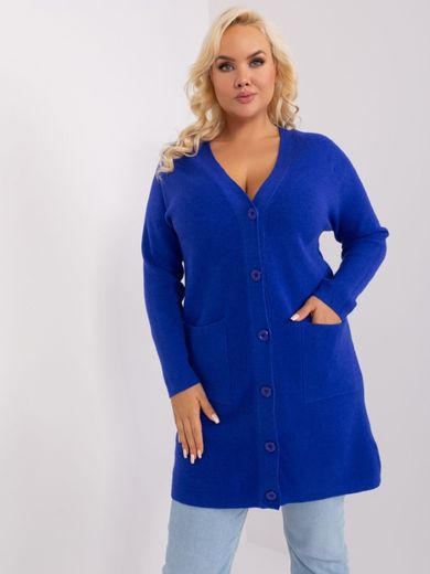 Sweter damski, rozpinany, plus size, niebieski, P-M