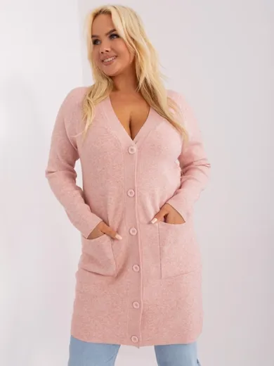 Sweter damski, rozpinany, plus size, różowy, P-M