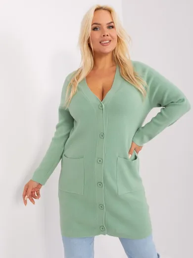 Sweter damski, rozpinany, plus size, zielony, P-M